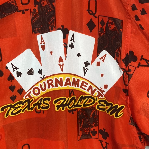 Texas Hold Em Tournament Poker Cards Mens Button Up Shirt LARGE *JET* CASINO - Picture 2 of 7